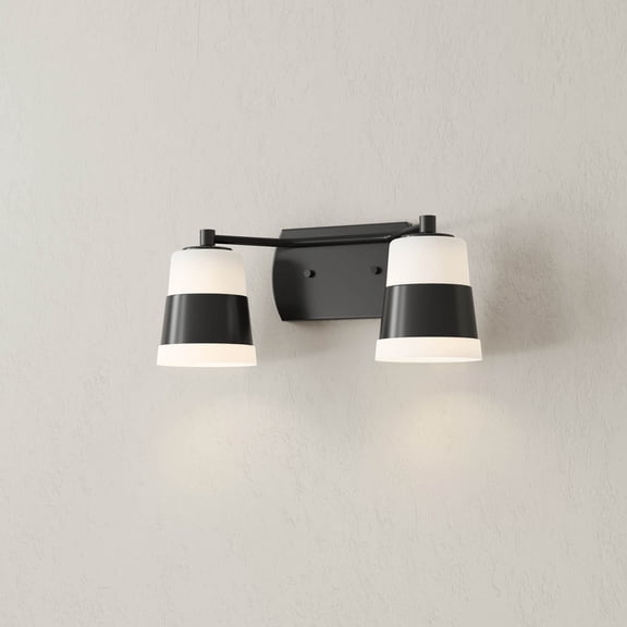 Haven Collection Two-Light Matte Black Opal Glass Luxe Industrial Bath Light