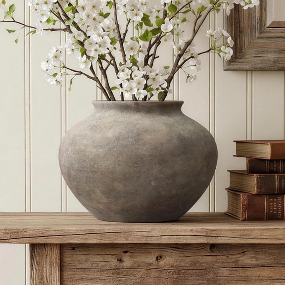 Haven Crest 10 Inch Antique Gray Ombre Round Terracotta Vase