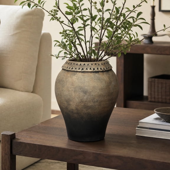 Haven Crest 12.8-Inch Brown Ombre Embossed Ceramic Vase