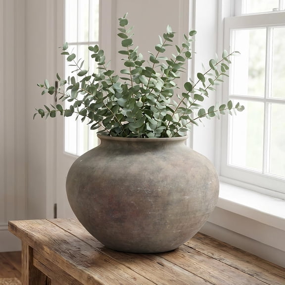 Haven Crest 12 Inch Antique Gray Ombre Round Terracotta Vase