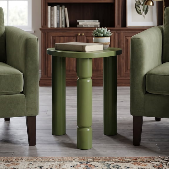 Haven Crest 16" Oval End Table , Olive Green Small Side Table for Living Room, Bedroom, Modern Bedside Table Green