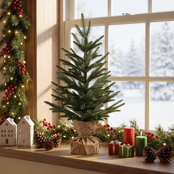 Haven Crest 2FT Frosted Fir Tabletop Artificial Christmas Tree with Kraft Base