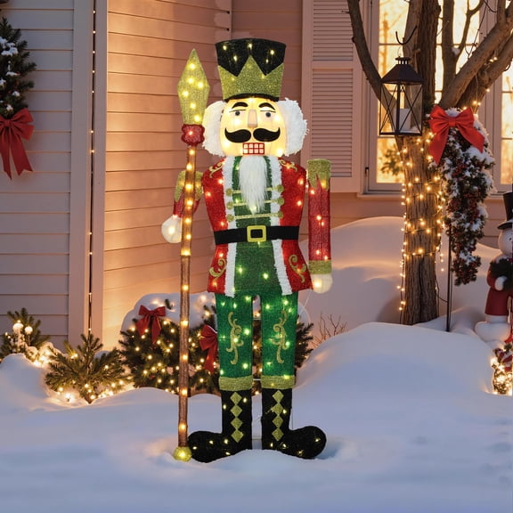 Haven Crest 4FT Prelit Nutcracker Soldier 110 LEDs Glitter Yard Porch Decor