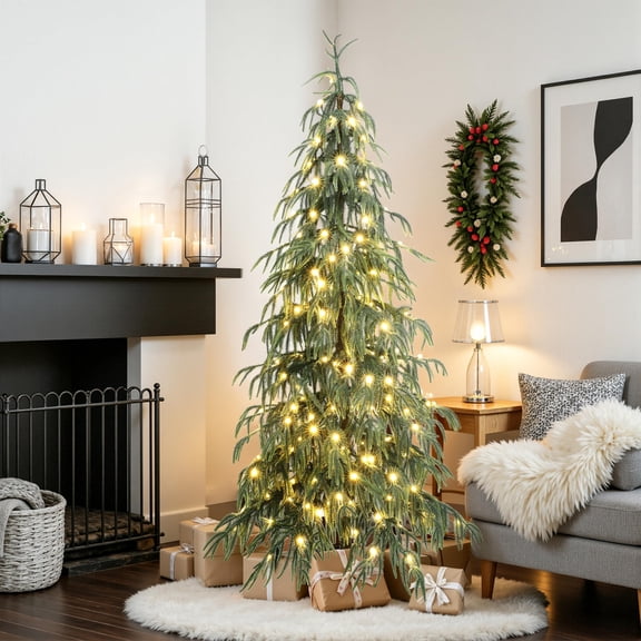 Haven Crest 6.5FT Flocked Cedar Christmas Tree 210 LEDs 1719 PE Tips Decor