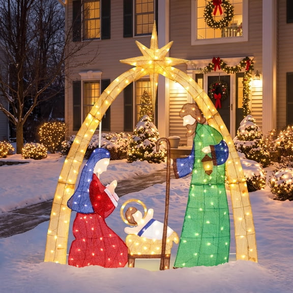 Haven Crest 6FT Prelit Christmas Nativity Scene 210 LEDs Yard Decor