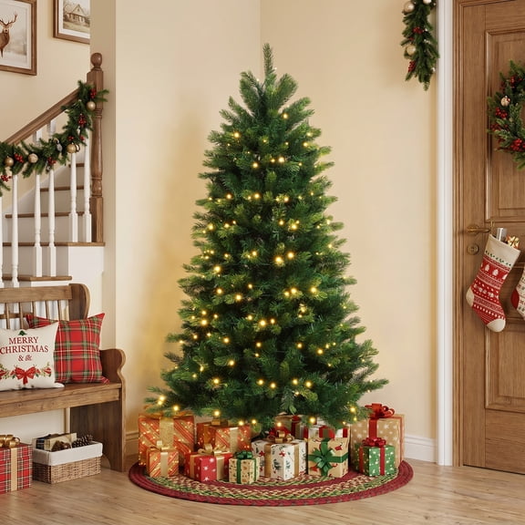 Haven Crest 6FT Prelit Pine Christmas Tree 270 LED Lights 748 Tips Decor