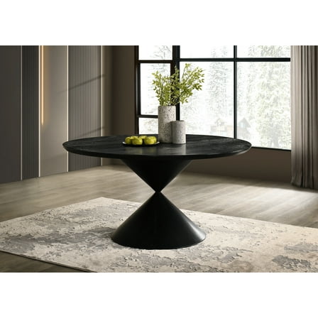 Haven Ebony 59" Round Dining Table With Base, Solid Wood And Material