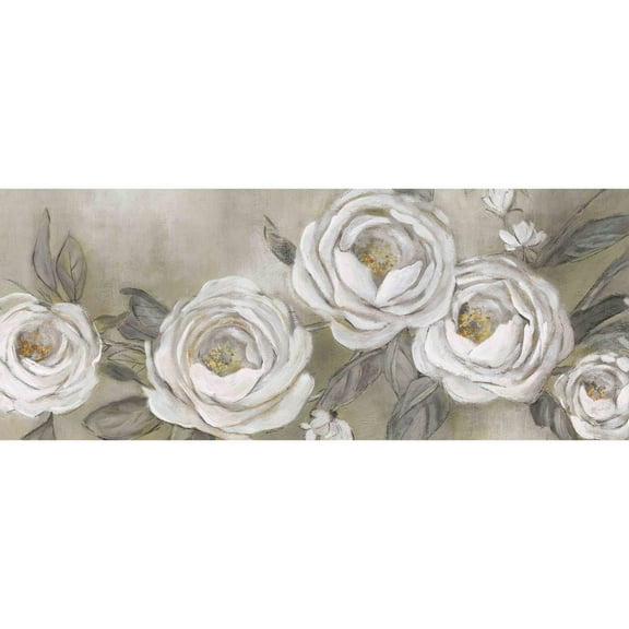 Haven Home Dcor Muted White Cottage Roses 20" x 8" Floral Canvas Wall Art for Living Room, Bedroom