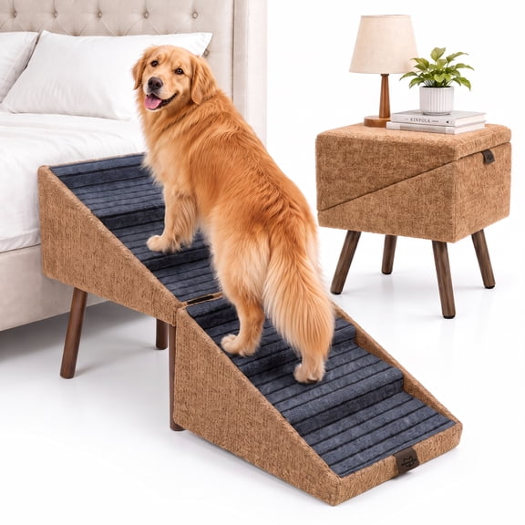 Haven Pet Dog Stairs for High Beds and Sofa, 21.6" 6 steps Foldable 2-in-6 Dog Ramps with Solid Wood Frame