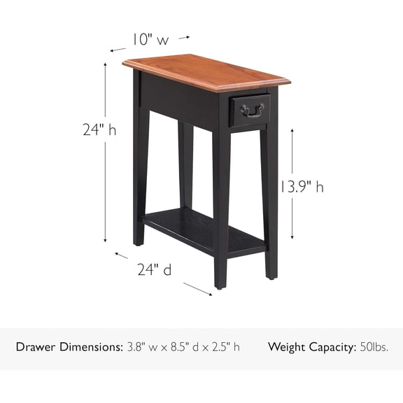 Haven Ridge Narrow End Table with Drawer and Shelf, Solid Wood Side Table for Living Room Small Spaces
