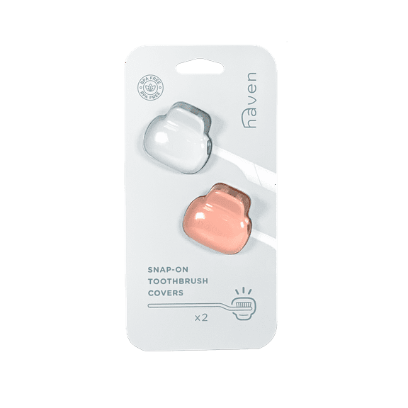 Haven Toothbrush Cover - Fits Electronic and Manual Toothbrushes - Toothbrush Case Holder for Travel - Set of Two Tooth Brush Cap Protectors (White and Coral)