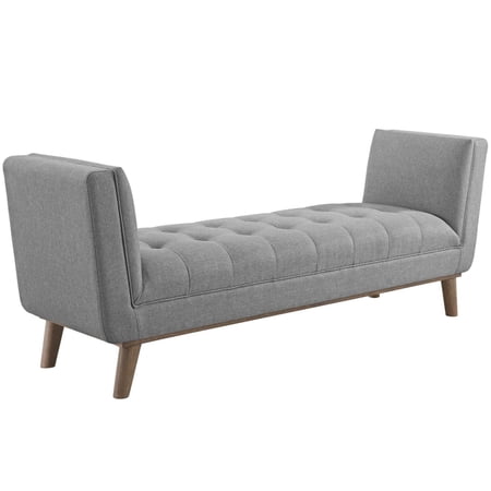 Modway Haven Tufted Button Upholstered Fabric Accent Bench in Light Gray