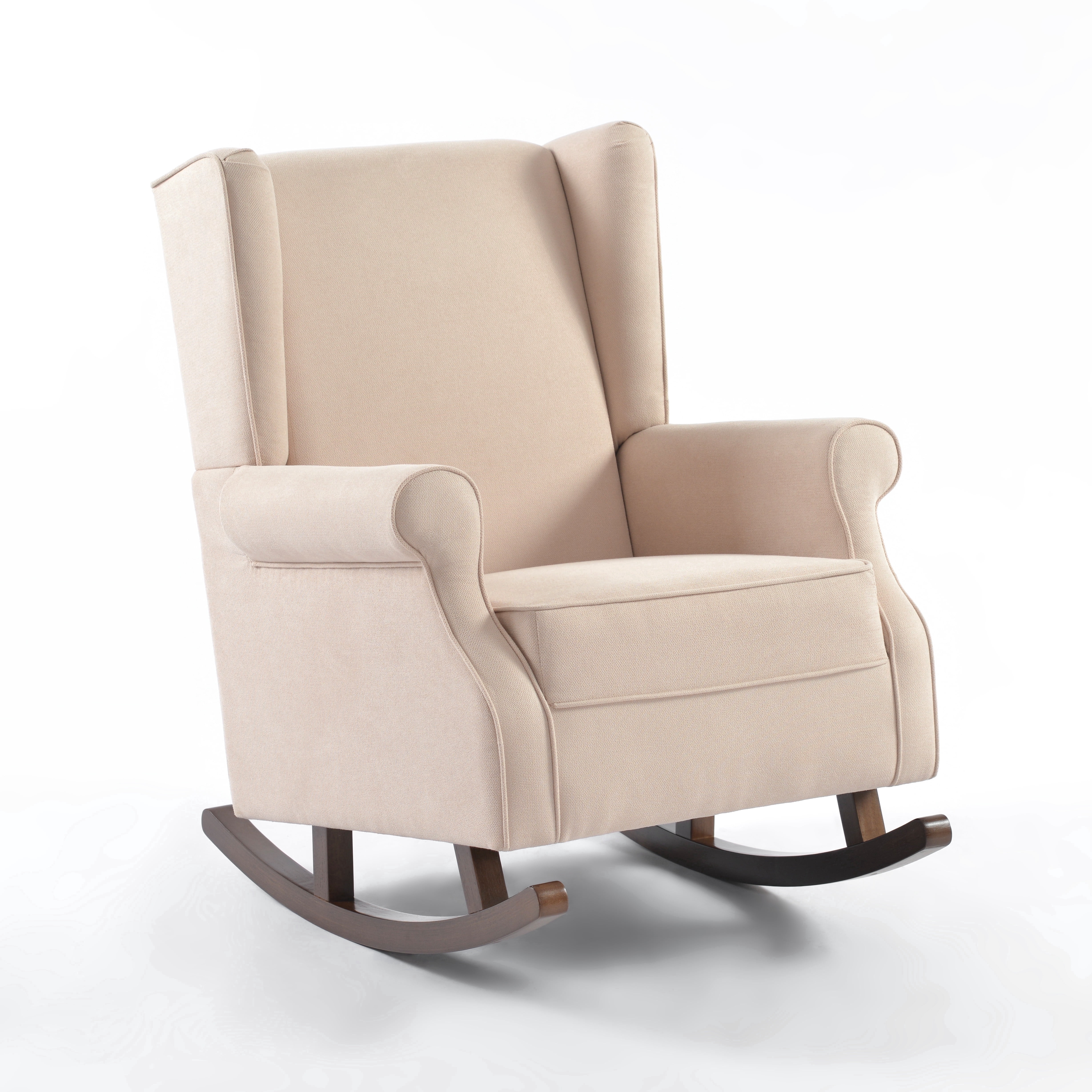 Haven Upholstered Premium Wingback Rocking Chair, High Back Accent Rocker for Nursery Living Room Bedroom, Solid Wood Curved Base (Linen))