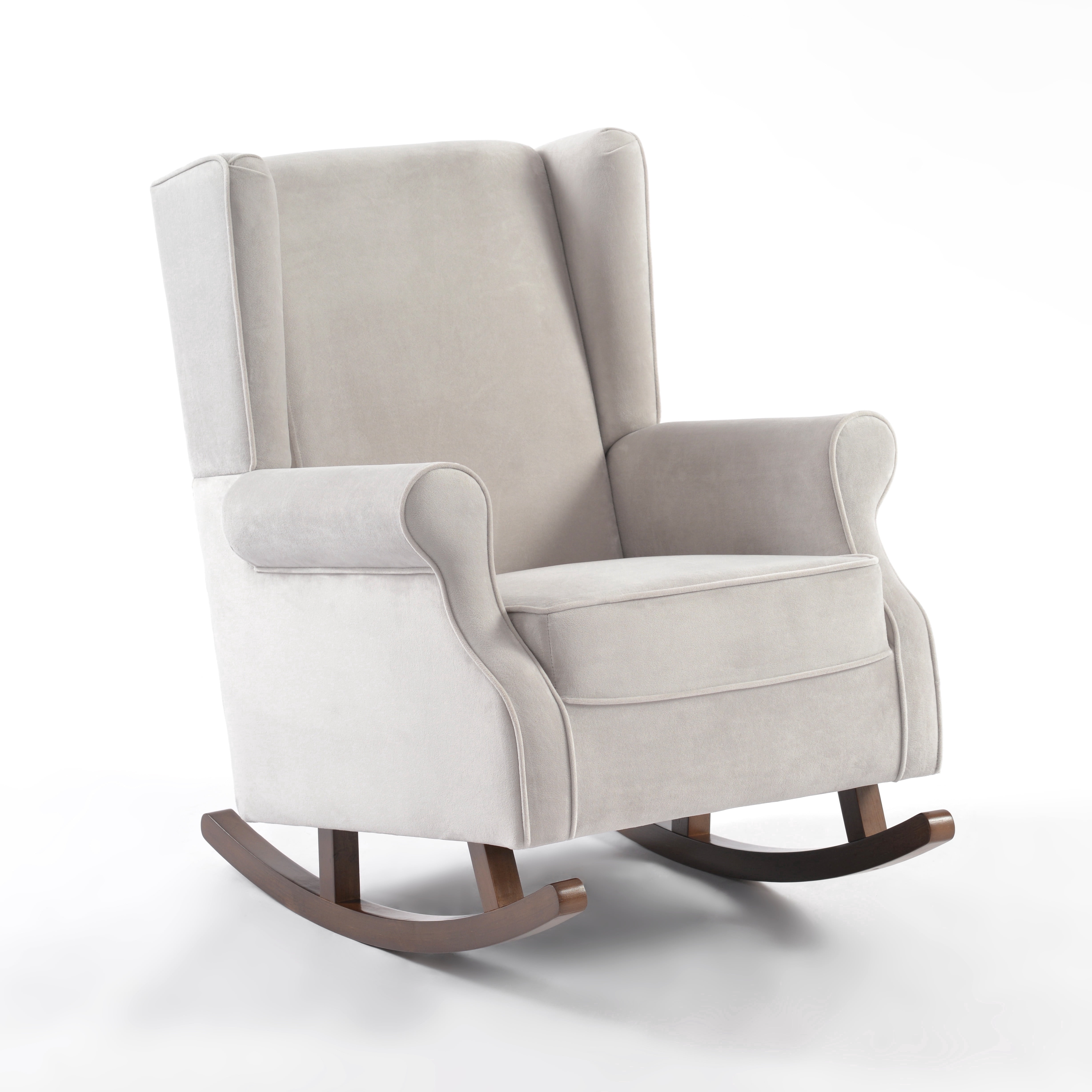 Haven Upholstered Premium Wingback Rocking Chair, High Back Accent Rocker for Nursery Living Room Bedroom, Solid Wood Curved Base (Dove Gray))