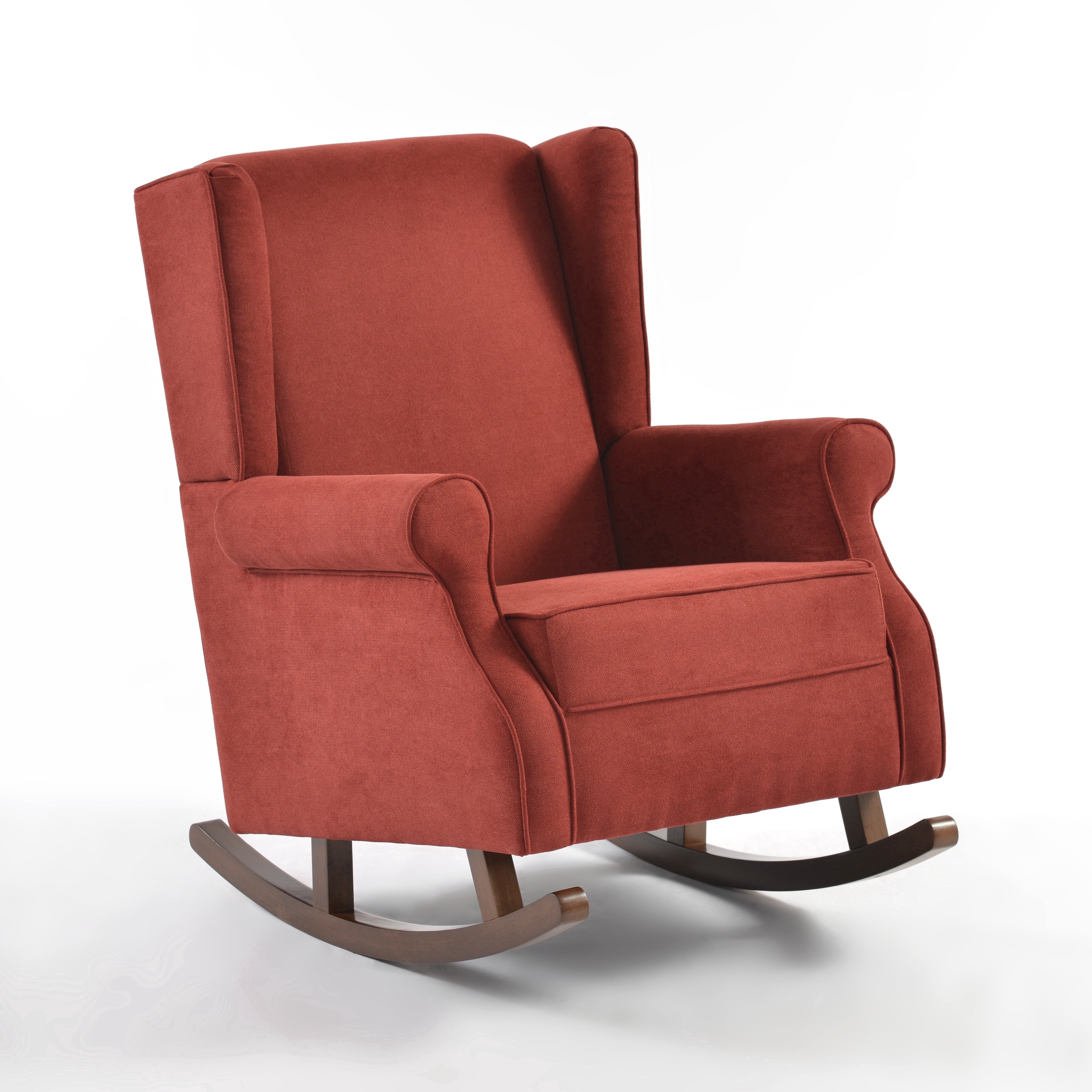 Haven Upholstered Premium Wingback Rocking Chair, High Back Accent Rocker for Nursery Living Room Bedroom, Solid Wood Curved Base (Terracotta)