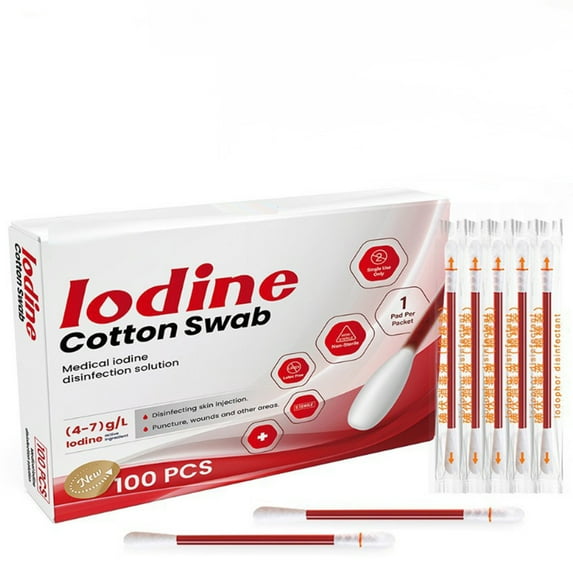 HavenCo Iodine Cotton Swabs 100PCS Individually Packed, Medical Grade Disinfection Solution for Wounds, Skin Injection, First Aid and Everyday Use