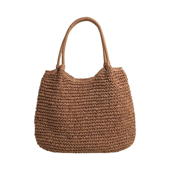 HavenCo Woven Straw Tote Bag Large Capacity Handbag Casual Shoulder Bag for Women Handmade Braided Design Lightweight Style