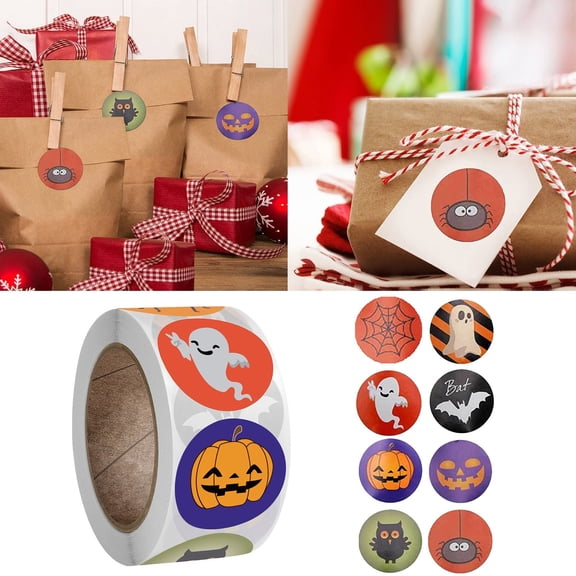 HavenCraft Halloween Sticker Roll Party Label Decorations Pack Halloween Stickers Label Decorations 1 Roll 500 Stickers Suitable for Halloween Decoration Multi-color