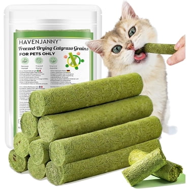 HavenJanny 50g Freeze-Dried Chicken Cat Grass Teething Stick - Edible Cat Treats for Teeth Cleaning & Hairball Removal