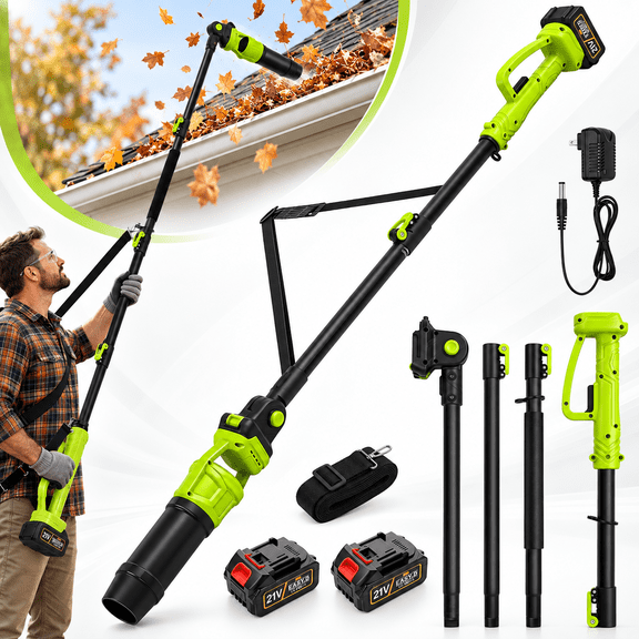 HavenRow Supply Roof Gutter Cleaning from The Ground 93 in, Leaf Blowers Cordless with 2 Batteries 21V, 580CFM/180MPH Gutters Cleaning Tool with Adjustable Pole