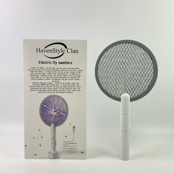HavenStyle Clan Electric fly swatters,Electric Fly Swatter 3000V Bug Zapper Racket 2 in 1 Fly Swatter with 1200mAh Battery Rechargeable