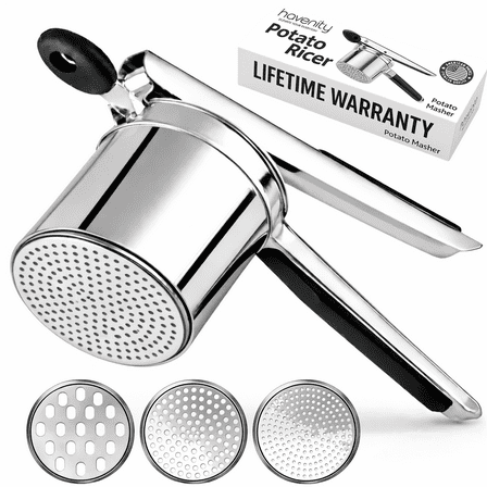 Havenity 15oz Stainless Steel Potato Ricer, Heavy Duty Masher with 3 Discs for Potatoes & Vegetables