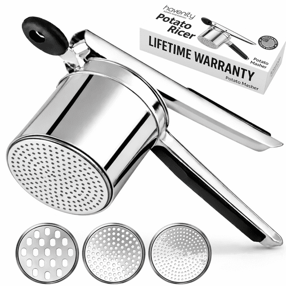 Havenity 15oz Stainless Steel Potato Ricer, Heavy Duty Masher with 3 Discs for Potatoes & Vegetables