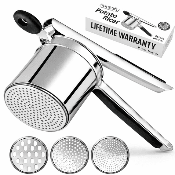 Havenity 15oz Stainless Steel Potato Ricer, Heavy Duty Masher with 3 Discs for Potatoes & Vegetables