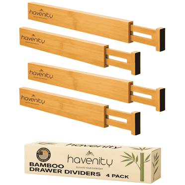 Havenity Bamboo Expandable Drawer Dividers 4 Pack, 14" To 19", Natural Wood Kitchen and Closet Organizer