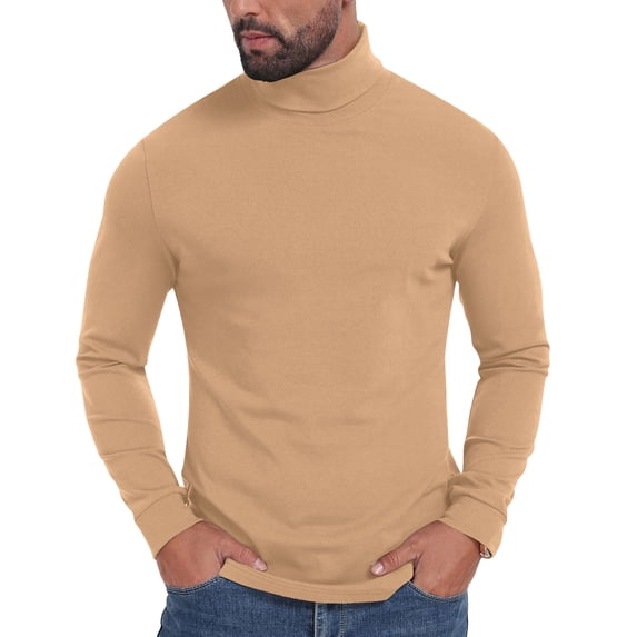 Huoegna Men's T-Shirts Turtleneck Long Sleeve Shirts Basic Tees Pullover Shirts Lightweight Casual Shirts Undershirts