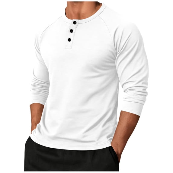 Huoegna Mens Long Sleeve Shirts Button T-Shirts Casual Loose Pullover Shirts Basic Tee Shirts Lightweight Fall Tops