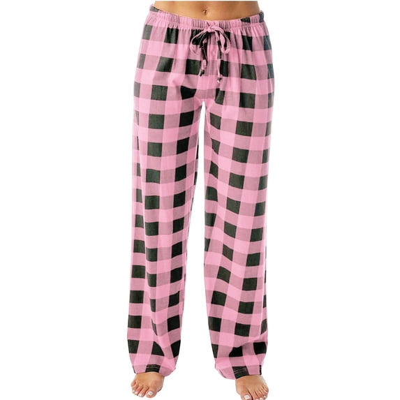 Huoegna Pajama Pants for Women Casual Wide Leg Elastic Waist Drawstring Pants Comfy Loose Lounge Sleepwear