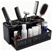 Havenly Hair Tool Organizer with Detachable Wall-Mounted Hair Dryer Holder, 3 Stainless Steel Cups, Vanity Countertop Organizer for Curling Irons, Straighteners, Toiletries, Makeup