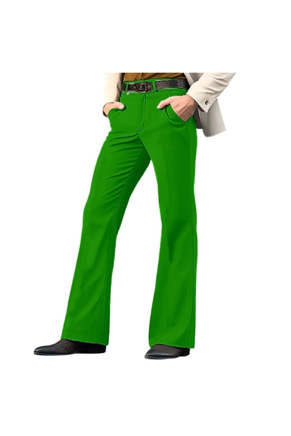 70s Disco Pants for Men Mens Stretch Bell Bottom Dress Pants Vintage Stylish Dancing Stage Performance Flat Front Stretch Trousers with Pockets Green XXL