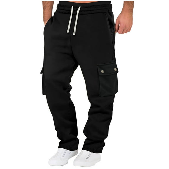 Havenre Baggy Cargo Sweatpants for Men Drawstring Waist Patchwork Color Block Athletic Joggers with Pockets Loose Soft Cozy Sport Jogging Pants Black L