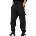 thumbnail image 1 of Havenre Baggy Cargo Sweatpants for Men Fall Winter Drawstring Waist Fleece Lined Joggers with Pockets Soft Athletic Workout Track Pants Black L, 1 of 9