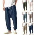 thumbnail image 1 of Havenre Baggy Linen Sweatpants for Men Lightweight Casual Fashion Drawstring Elastic Waist Solid Clinch Bottom Pants Loose Fit Basic Athletic Joggers with Pockets Green L, 1 of 9
