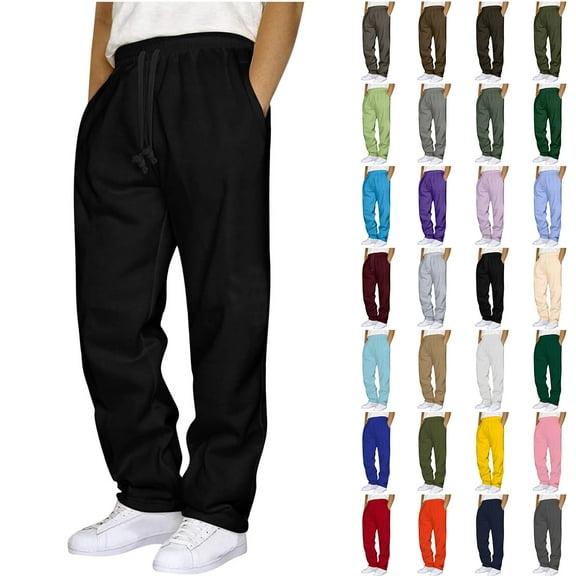 Havenre Baggy Sweatpants for Men Fashion Drawstring Elastic Waist Joggers Casual Open Bottom Athletic Sweat Pants Loose Comfy Lounge Trousers with Pockets A01-Black XXL