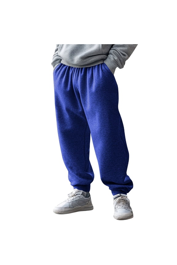 Baggy Sweatpants for Men Trendy Fall Winter Thick Warm Loose Fit Open Bottom Sweat Pants Drawstring Elastic Waist Trousers Streetwear with Pockets Blue M