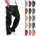 thumbnail image 1 of Havenre Cargo Pants for Men Stretch Casual Joggers Athletic Pants Cotton Loose Baggy Workout Joggers Pants Straight Leg Sweatpants with Multi-Pockets Dark Green L, 1 of 6