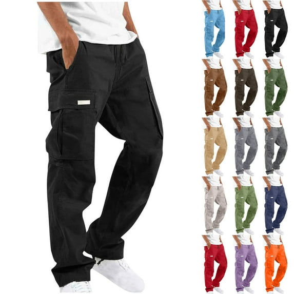 Havenre Cargo Pants for Men Stretch Casual Joggers Athletic Pants Cotton Loose Baggy Workout Joggers Pants Straight Leg Sweatpants with Multi-Pockets Dark Green L