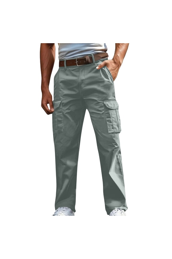 Cargo Pants for Men Casual Cotton Lightweight Relaxed Fit Stretch Elastic Waist Outdoors Work Pants with Multi-Pockets Light Blue L