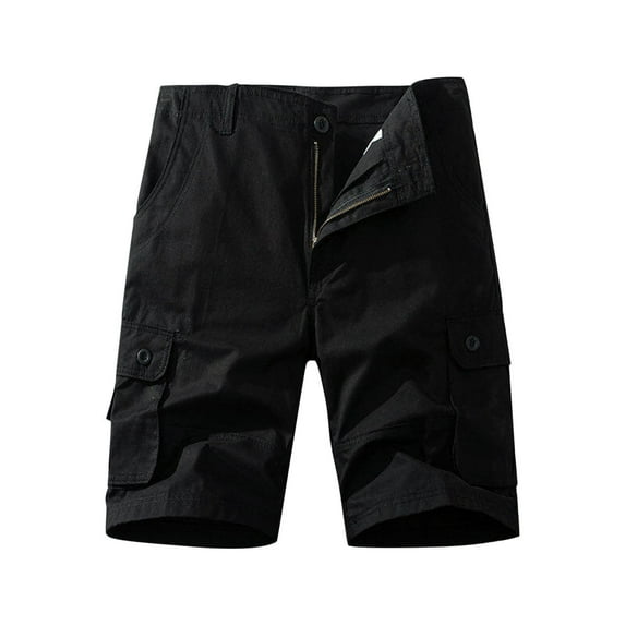 Havenre Cargo Short for Men Relaxed Fit Camo Outdoor Hiking Work Lightweight Casual Summer Shorts with Multi-Pockets No Belt Black S