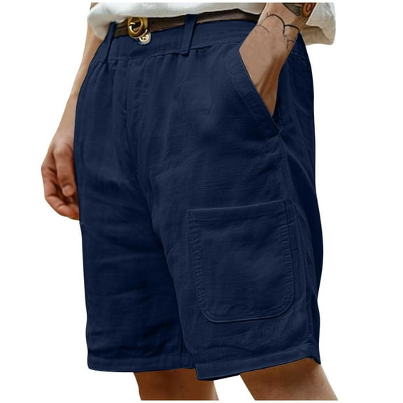 Havenre Cargo Shorts for Men Lightweight Button Elastic Waist Shorts Casual Stretch Lightweight Work Shorts Summer Travel Pants with Pockets Navy L