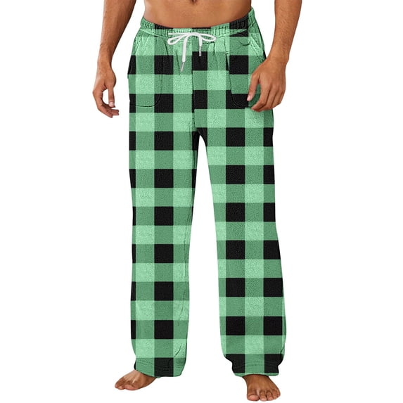 Havenre Christmas Men's Plaid Pajama Pants Casual Drawstring Elastic Waist Xmas Pattern Printed Flannel Pajama Sleep & Lounge PJ Bottoms Warm Sleepwear with Pockets Mint Green M