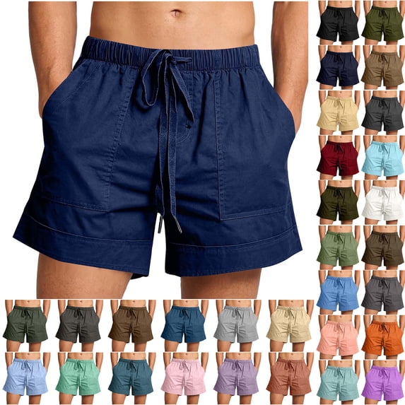 Havenre Cotton Linen Athletic Shorts for Men Lightweight Quick Dry Casual Jogger Shorts Summer Drawstring Elastic Waist Vacation Beach Vacation Short Pants with Large Patch Pockets Purple#01 M