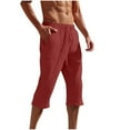 thumbnail image 1 of Havenre Fashion Mens Capris Lightweight Casual Summer Drawstring Elastic Waist Soft Cotton Beach Cropped Short Pants with Pockets Wine XXL, 1 of 8
