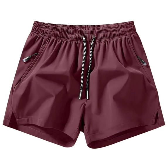 Havenre Gym Shorts for Men - Lightweight Mens Drawstring Elastic Waist Athletic Shorts Quick Dry Workout Running Shorts with Zipper Pockets Wine M