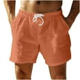 thumbnail image 1 of Havenre Linen Shorts for Men Lightweight Regular Fit Casual Drawstring Elastic Waist Lounger Short Pants Trendy Summer Beach Vacation Shorts with Pockets Orange S, 1 of 6