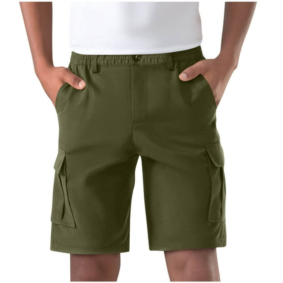 Havenre Long Cargo Shorts for Men with Multi-Pockets Relaxed Fit Casual Knee Length Button Elastic Waist Work Short Pants Loose Straight Leg Athletic Shorts Army Green XL
